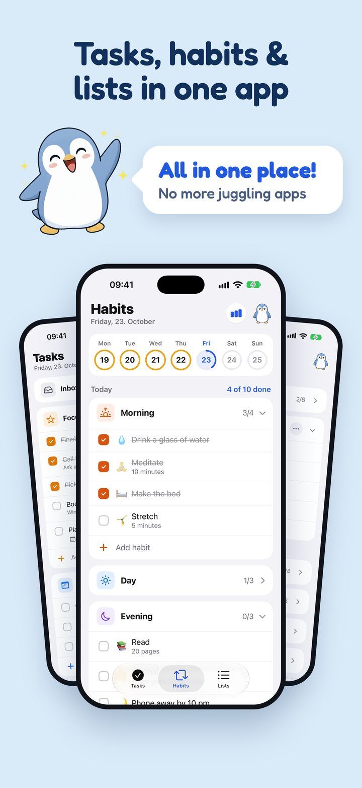 Tasks, habits and lists in one app. All in one place!
